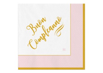 20 TOVAGLIOLI 33X33 BUON COMPLEANNO CHIC ROSA