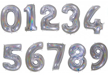 PALLONE NUMERALE 4 ARGENTO GLITTER CM.100
