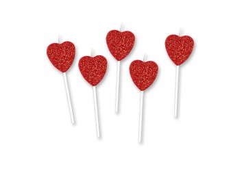 6 CANDELINE CUORE GLITTER